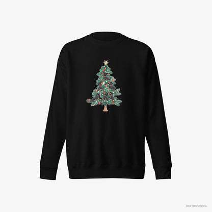 Dachshund Sweatshirt – Men Black Sweatshirt Eco-Friendly – Puppies Climbing Christmas Tree (on White Background)