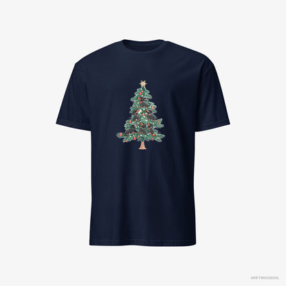 Dachshund Puppies Climbing Christmas Tree Navy T-Shirt