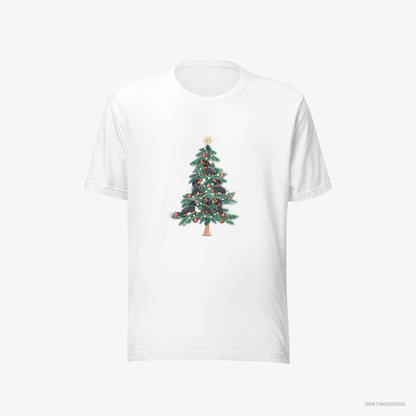 Dachshund T-Shirt – Men White T-Shirt Eco-Friendly – Puppies Climbing Christmas Tree (on White Background)