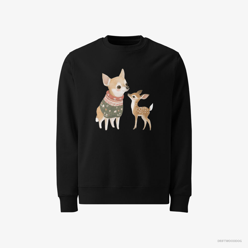 Chihuahua Sweatshirt – Men Black Sweatshirt Classic – with a Playful Reindeer (on White Background)