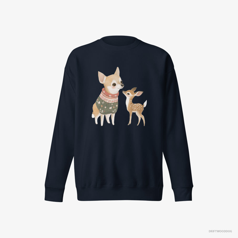 Chihuahua with a Playful Reindeer – Men's Sweatshirt Navy Eco – Eco-Friendly