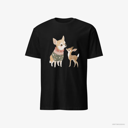 Chihuahua with a Playful Reindeer Black T-Shirt