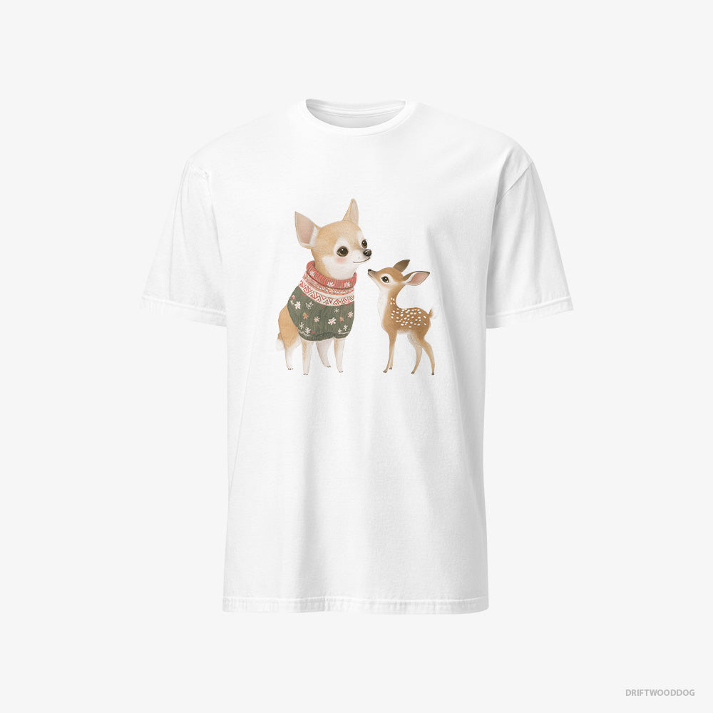 Chihuahua T-Shirt – Men White T-Shirt Classic – with a Playful Reindeer (on White Background)