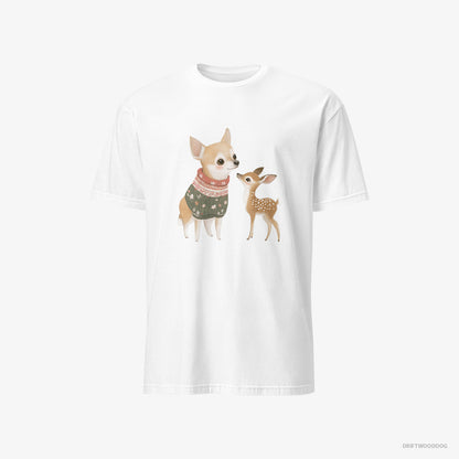 Chihuahua with a Playful Reindeer White T-Shirt