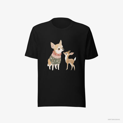 Chihuahua with a Playful Reindeer Black T-Shirt