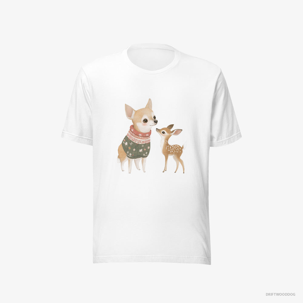 Chihuahua T-Shirt – Men White T-Shirt Eco-Friendly – with a Playful Reindeer (on White Background)