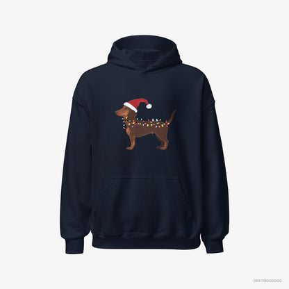 Dachshund Wrapped in Christmas Lights Navy Hoodie