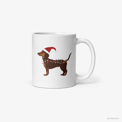 Dachshund Wrapped in Christmas Lights White Mug