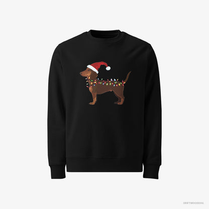 Dachshund Sweatshirt – Men Black Sweatshirt Classic – Wrapped in Christmas Lights (on White Background)