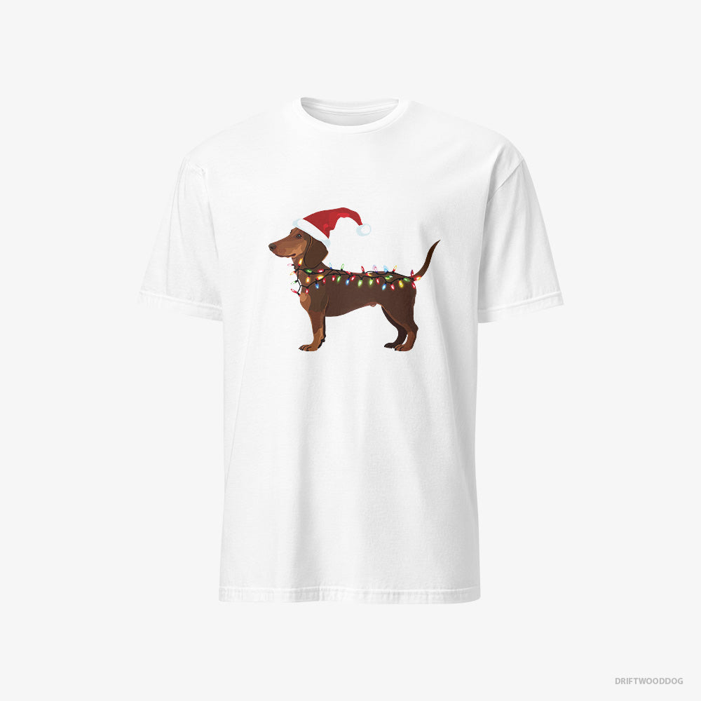 Dachshund Wrapped in Christmas Lights – Men's T-Shirt White – Classic