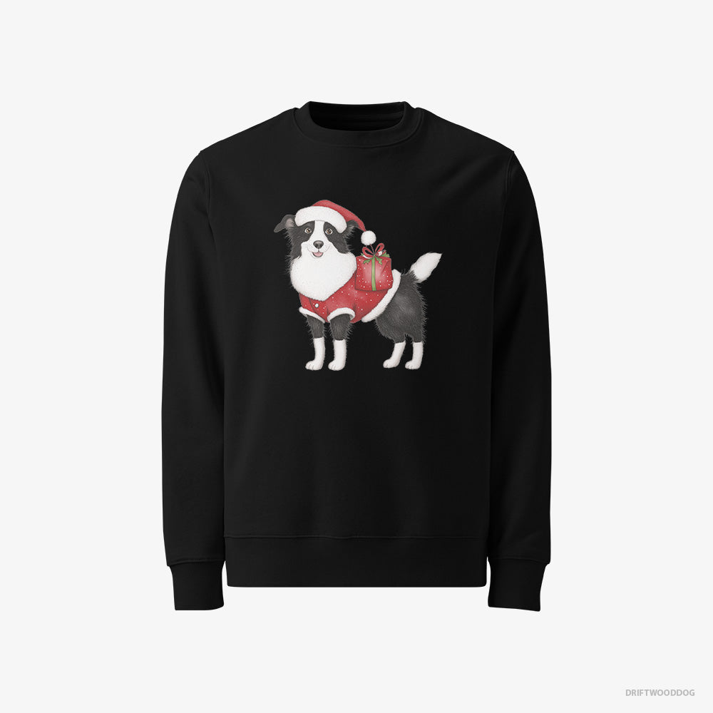 Border Collie Sweatshirt – Men Black Sweatshirt Classic – in a Santa Suit (on White Background)