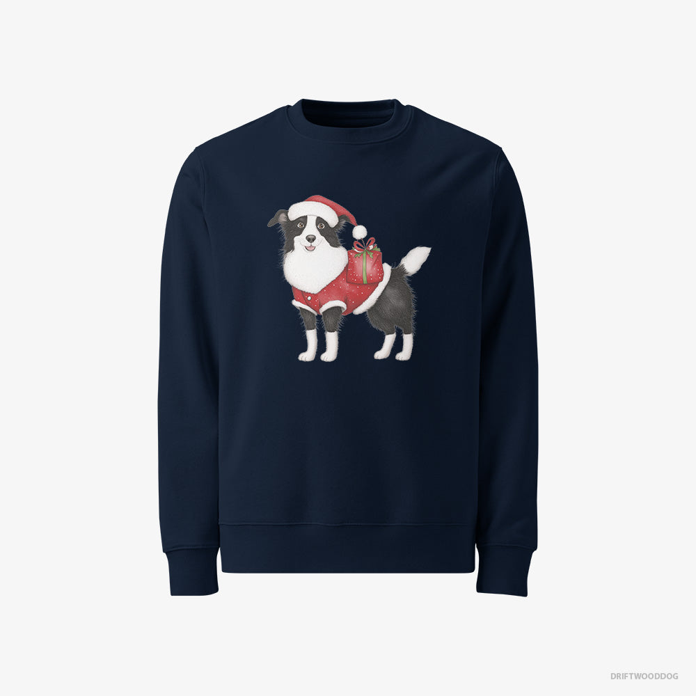 Border Collie Sweatshirt – Men Navy Sweatshirt Classic – in a Santa Suit (on White Background)