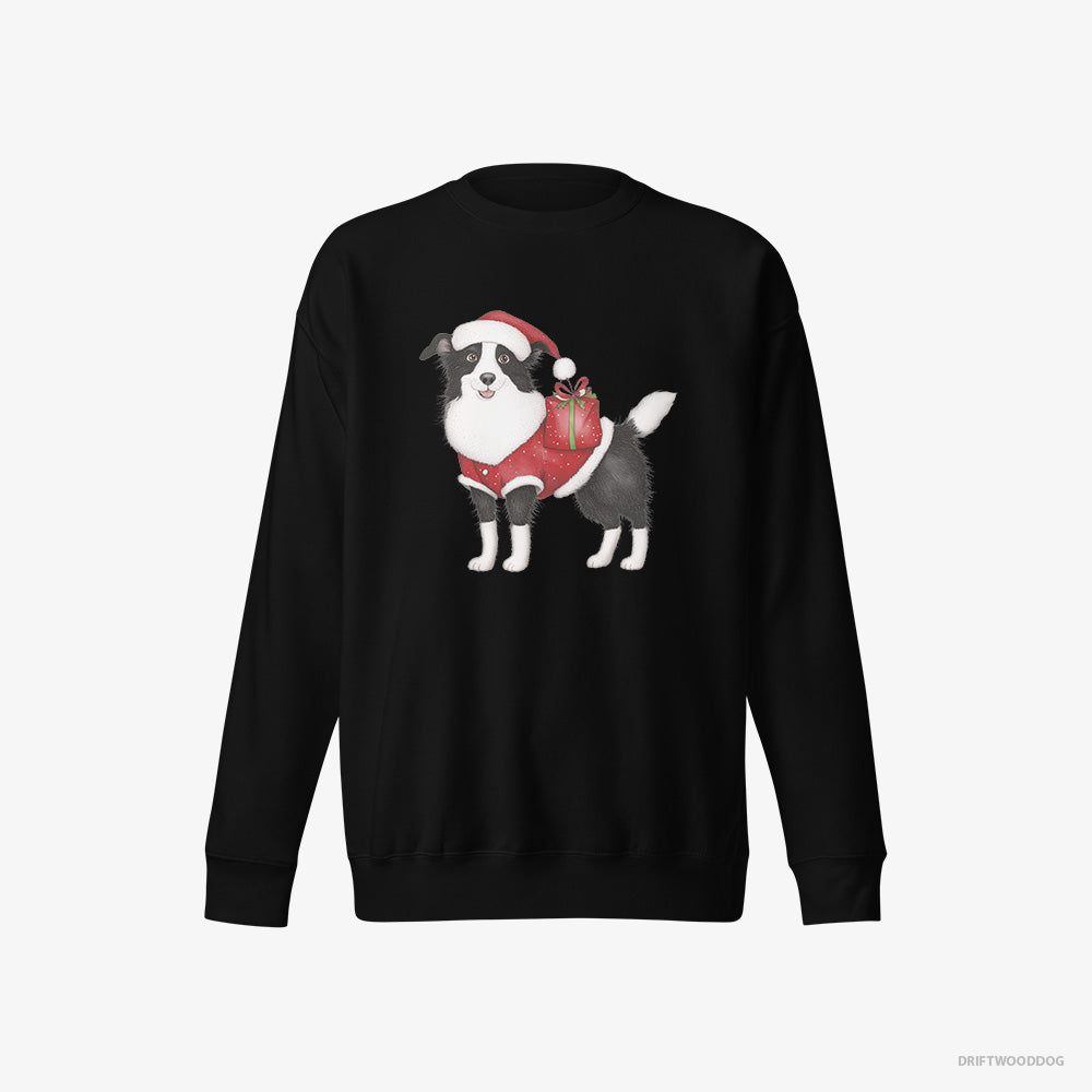 Border Collie Sweatshirt – Men Black Sweatshirt Eco-Friendly – in a Santa Suit (on White Background)