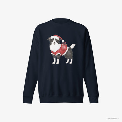 Border Collie Sweatshirt – Men Navy Sweatshirt Eco-Friendly – in a Santa Suit (on White Background)