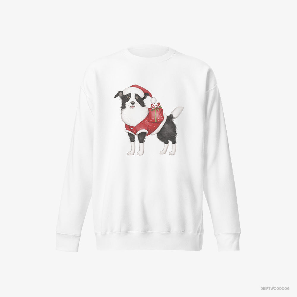 Border Collie Sweatshirt – Men White Sweatshirt Eco-Friendly – in a Santa Suit (on White Background)