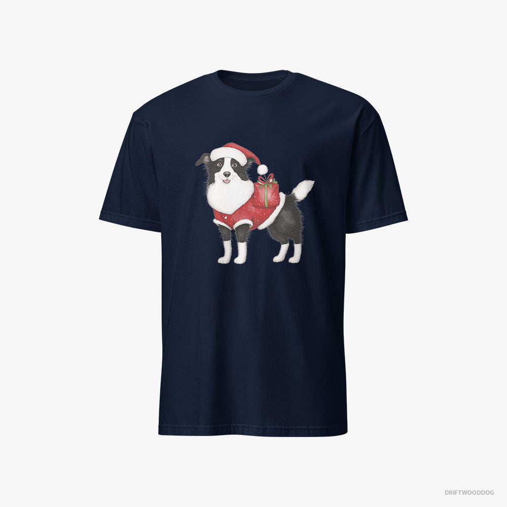 Border Collie T-Shirt – Men Navy T-Shirt Classic – in a Santa Suit (on White Background)