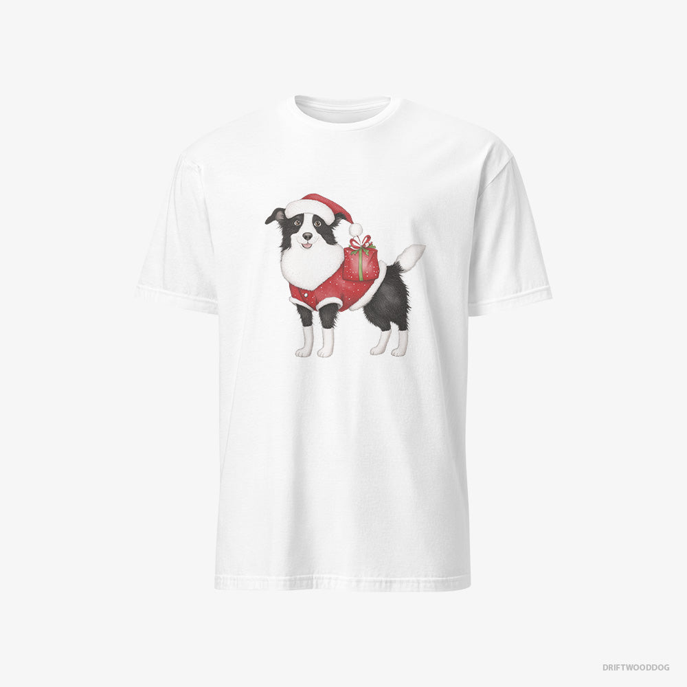 Border Collie T-Shirt – Men White T-Shirt Classic – in a Santa Suit (on White Background)