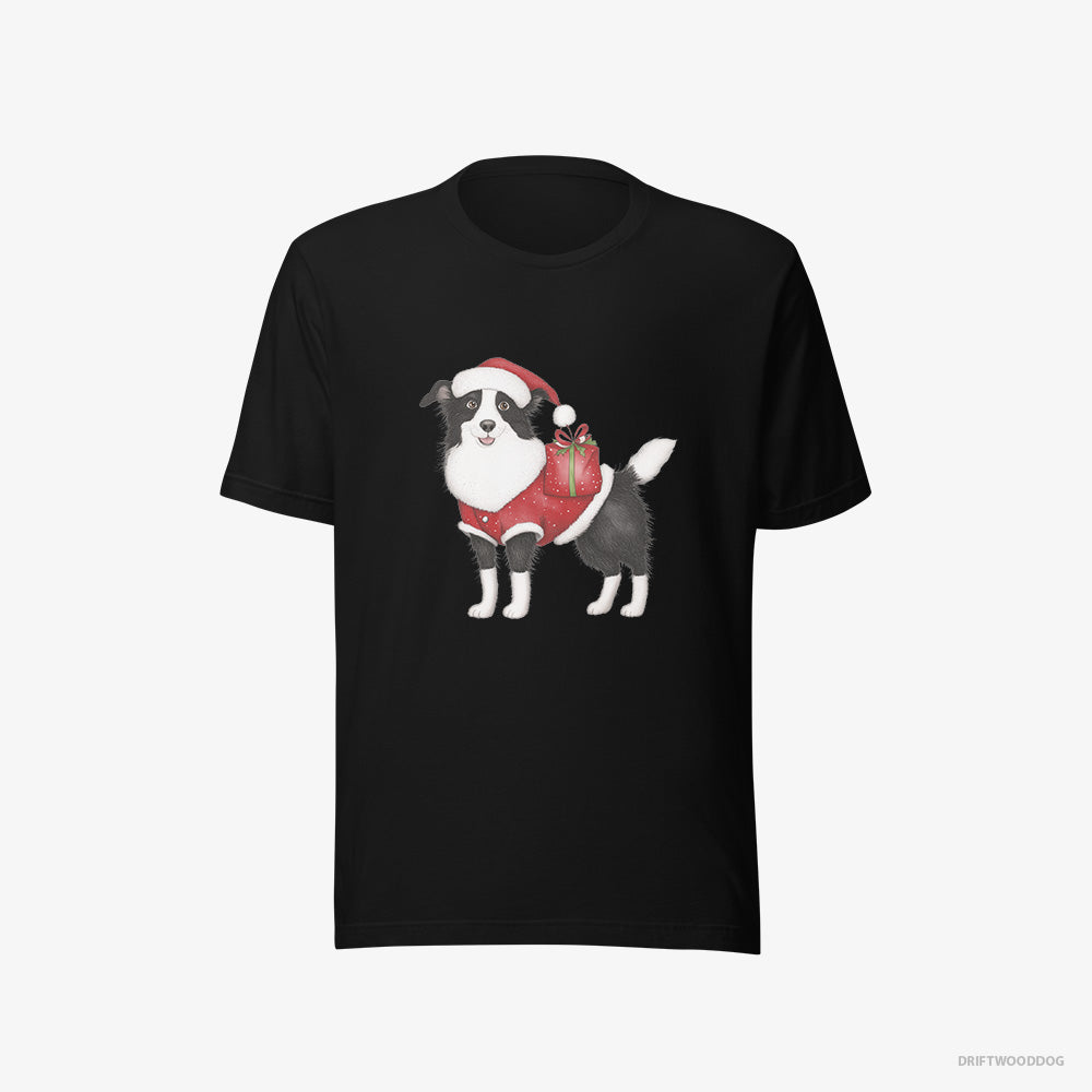 Border Collie T-Shirt – Men Black T-Shirt Eco-Friendly – in a Santa Suit (on White Background)