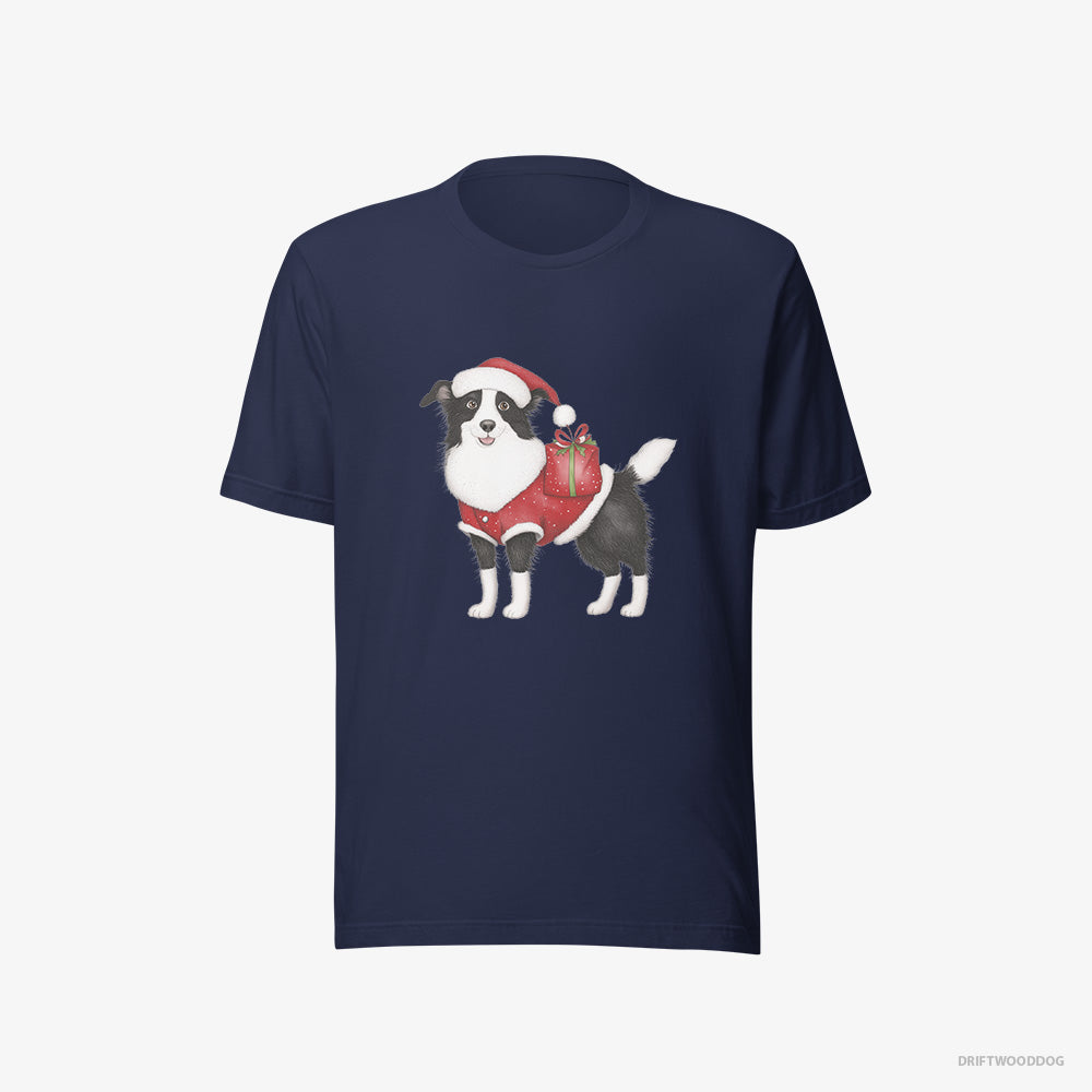 Border Collie T-Shirt – Women Navy T-Shirt Eco-Friendly – in a Santa Suit (on White Background)