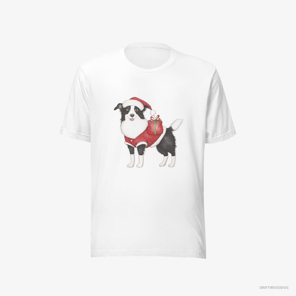 Border Collie T-Shirt – Women White T-Shirt Eco-Friendly – in a Santa Suit (on White Background)