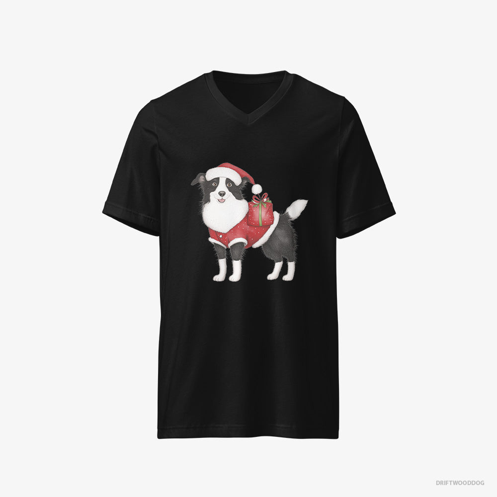 Cute Border Collie in a Santa Suit – Men's T-Shirt Black V-Neck – V-Neck