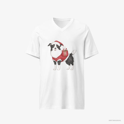 Border Collie in a Santa Suit White T-Shirt