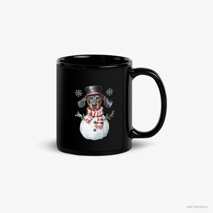 Dobermann Mug – Unisex Black Mug Classic – Dressed as a Snowman (on White Background)