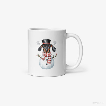 Dobermann Dressed as a Snowman White Mug