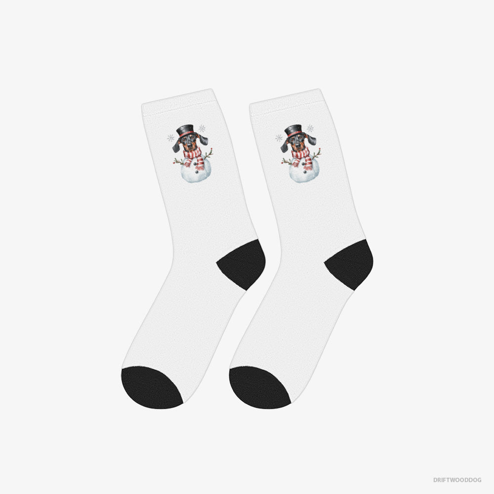 Dobermann Socks – Unisex White Socks Classic – Dressed as a Snowman (on White Background)