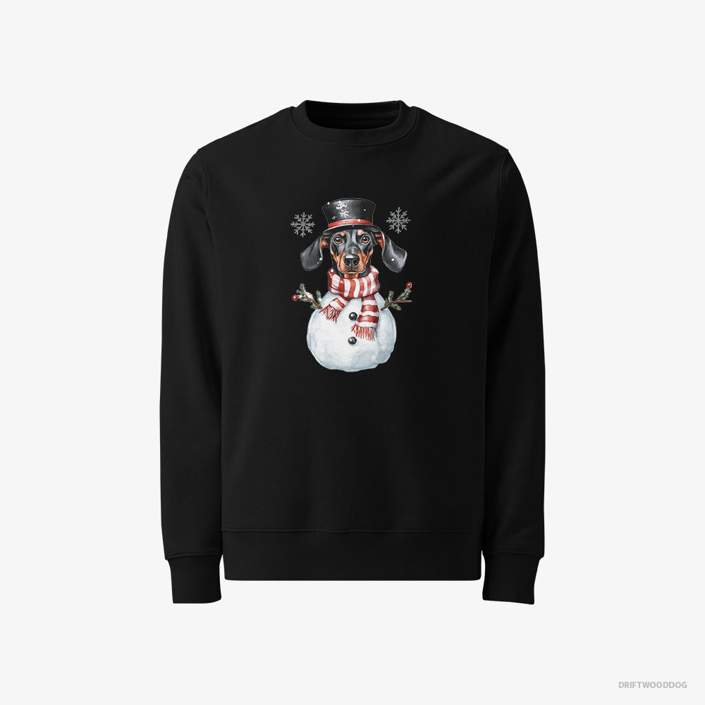 Dobermann Sweatshirt – Women Black Sweatshirt Classic – Dressed as a Snowman (on White Background)