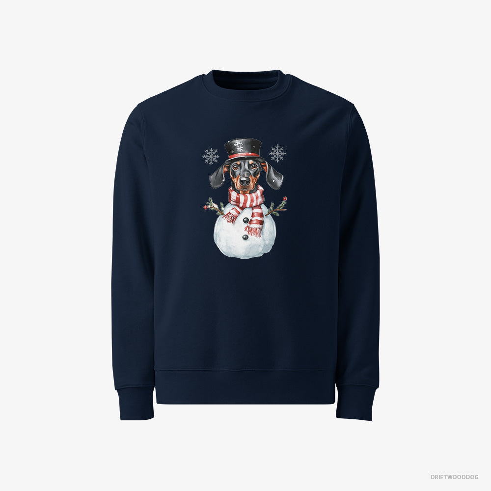 Dobermann Sweatshirt – Men Navy Sweatshirt Classic – Dressed as a Snowman (on White Background)