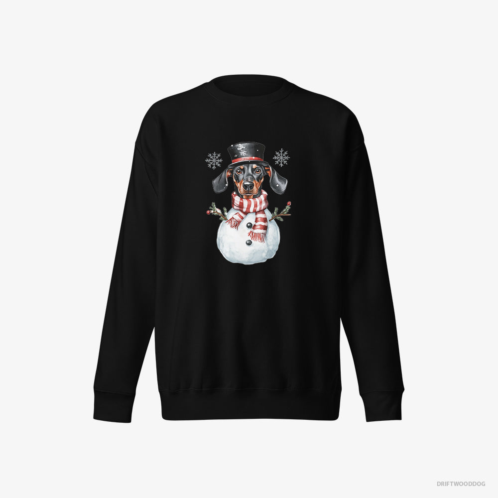 Dobermann Sweatshirt – Men Black Sweatshirt Eco-Friendly – Dressed as a Snowman (on White Background)