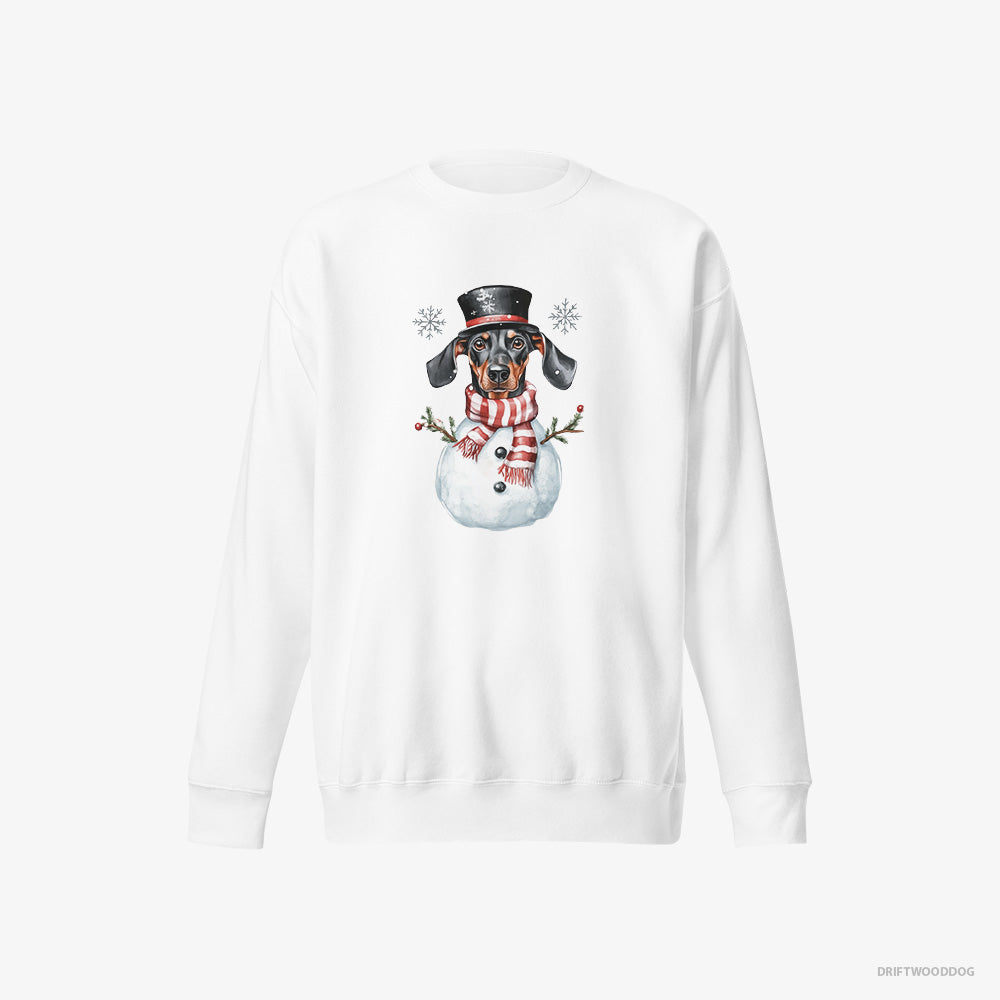 Dobermann Sweatshirt – Men White Sweatshirt Eco-Friendly – Dressed as a Snowman (on White Background)