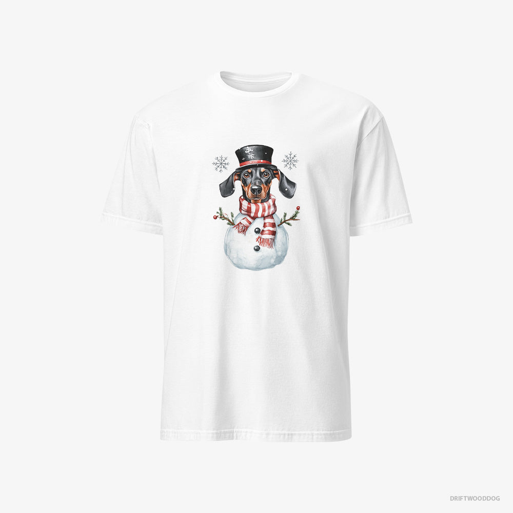 Dobermann T-Shirt – Men White T-Shirt Classic – Dressed as a Snowman (on White Background)