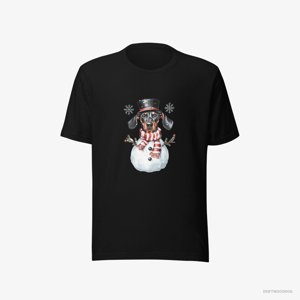 Dobermann T-Shirt – Men Black T-Shirt Eco-Friendly – Dressed as a Snowman (on White Background)