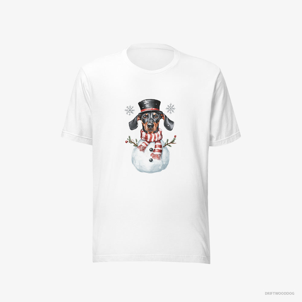 Dobermann T-Shirt – Men White T-Shirt Eco-Friendly – Dressed as a Snowman (on White Background)