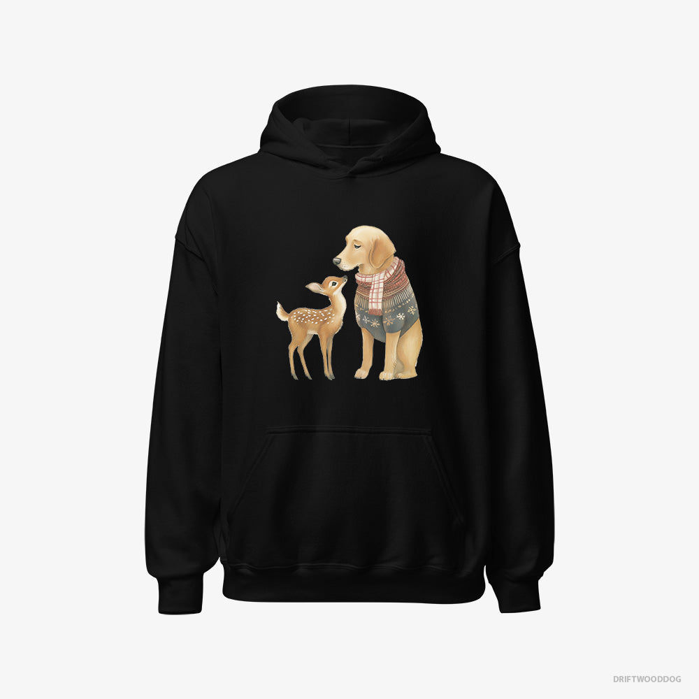 Golden Retriever Hoodie – Women Black Hoodie Classic – and a Baby Reindeer (on White Background)