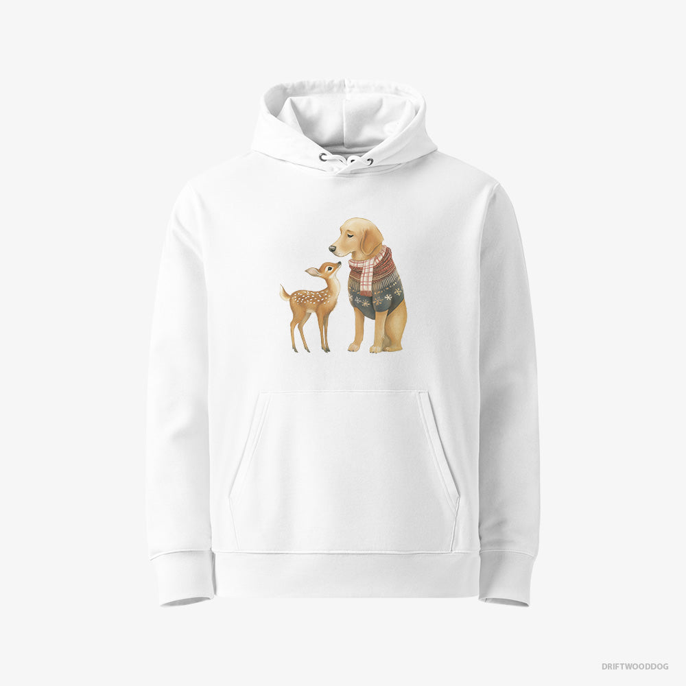 Golden Retriever Hoodie – Women White Hoodie Eco-Friendly – and a Baby Reindeer (on White Background)