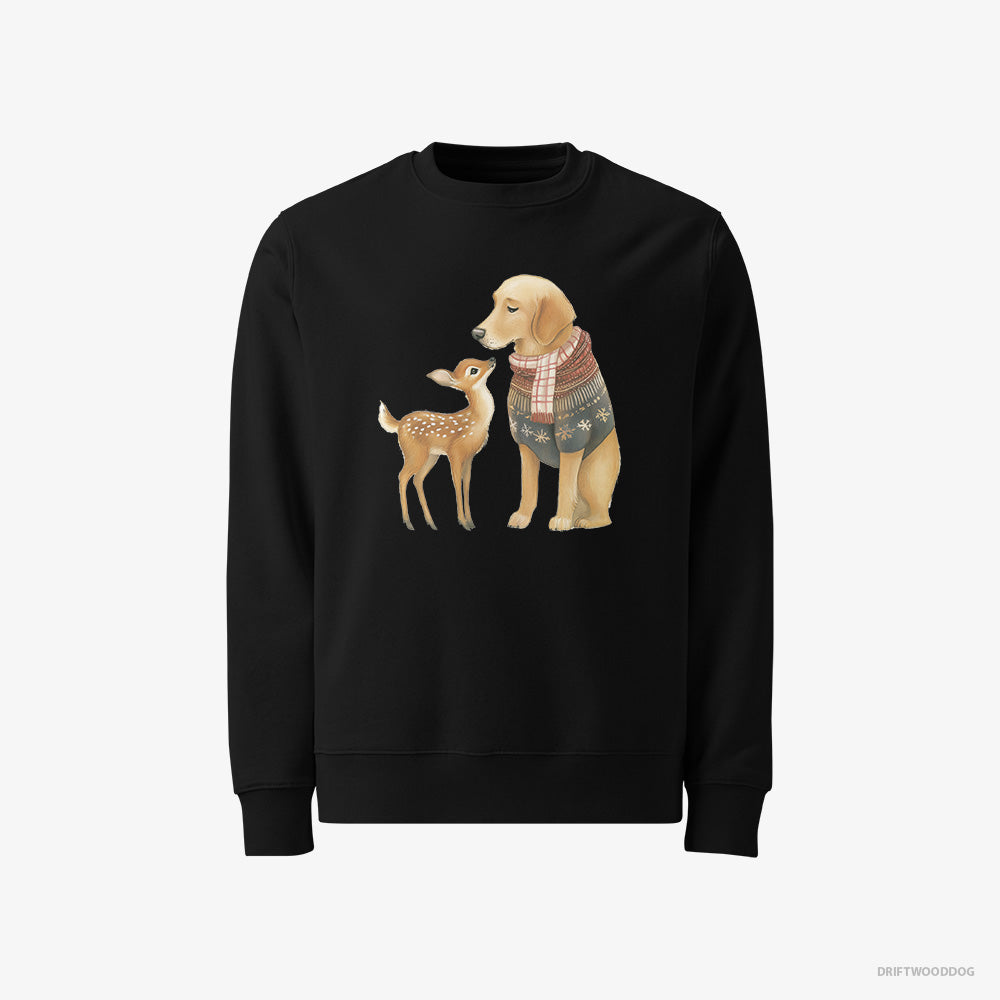 Golden Retriever Sweatshirt – Men Black Sweatshirt Classic – and a Baby Reindeer (on White Background)