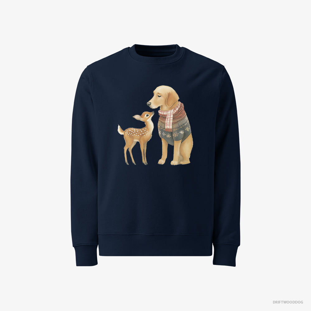 Golden Retriever Sweatshirt – Men Navy Sweatshirt Classic – and a Baby Reindeer (on White Background)