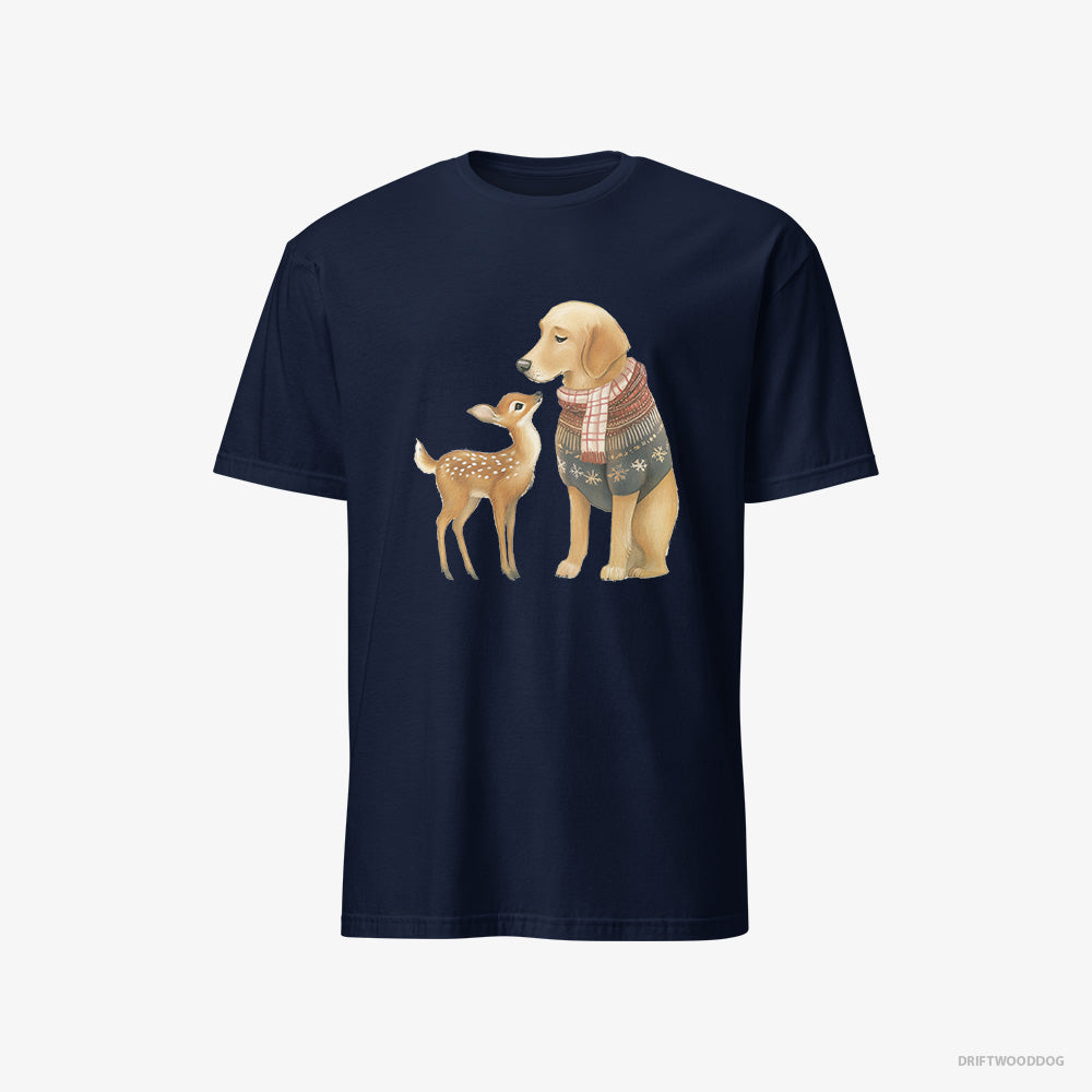 Golden Retriever T-Shirt – Men Navy T-Shirt Classic – and a Baby Reindeer (on White Background)