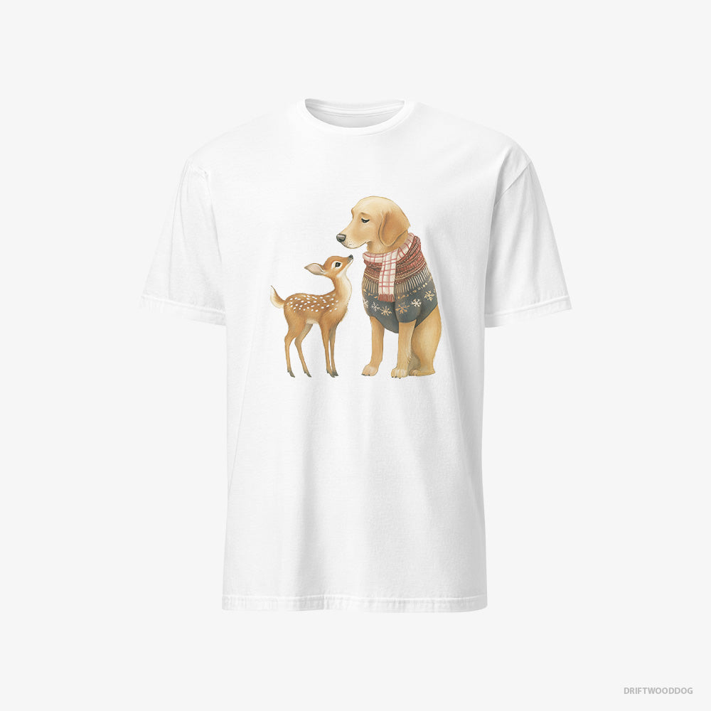 Golden Retriever T-Shirt – Men White T-Shirt Classic – and a Baby Reindeer (on White Background)