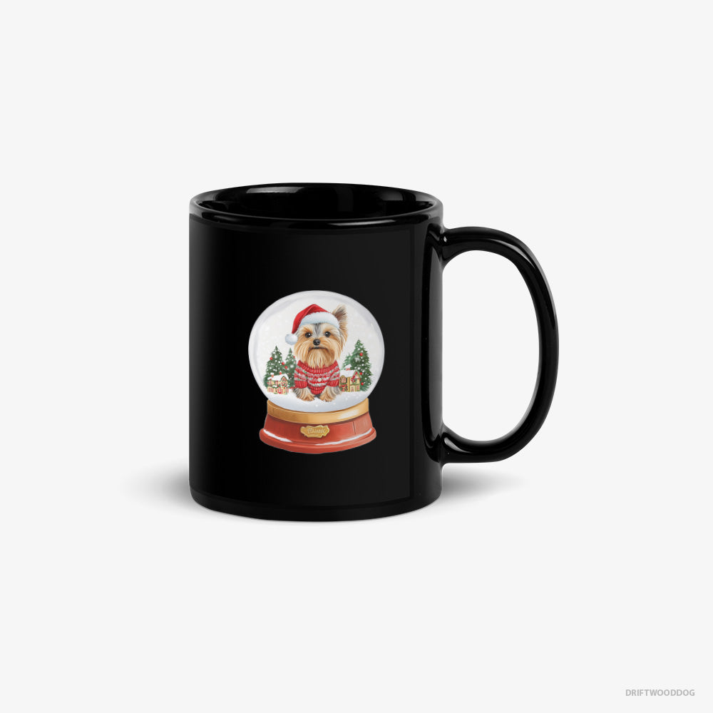 Yorkshire Terrier Mug – Unisex Black Mug Classic – Inside a Snow Globe (on White Background)