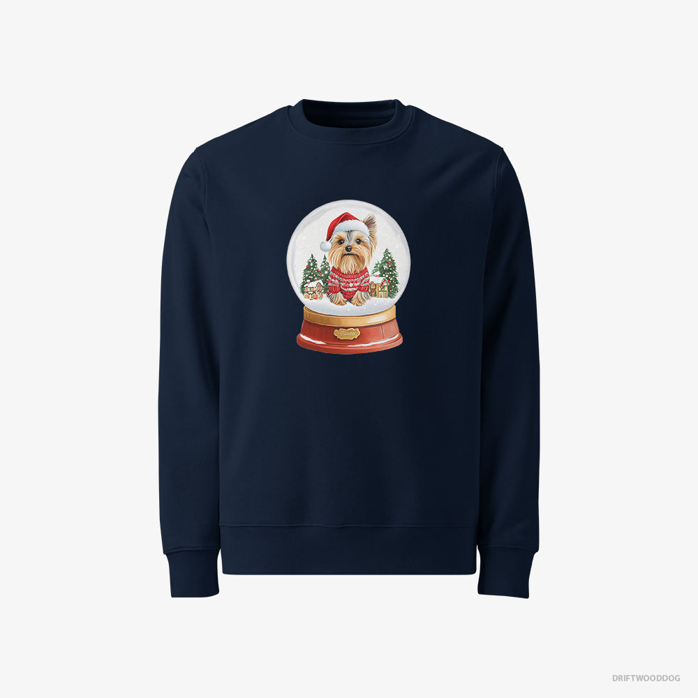 Yorkshire Terrier Sweatshirt – Men Navy Sweatshirt Classic – Inside a Snow Globe (on White Background)