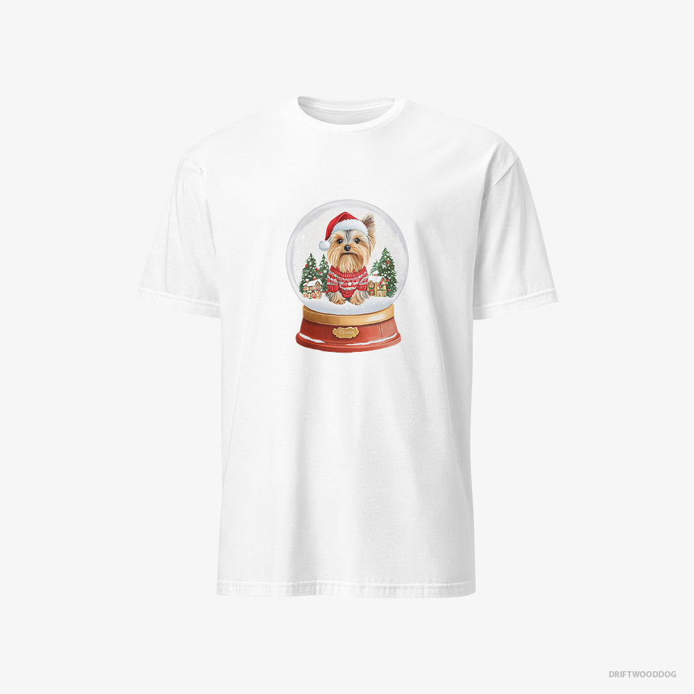 Yorkshire Terrier T-Shirt – Men White T-Shirt Classic – Inside a Snow Globe (on White Background)