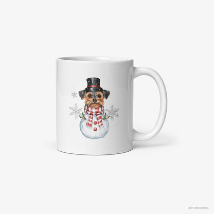 Yorkshire Terrier in a Snowman Costume White Mug