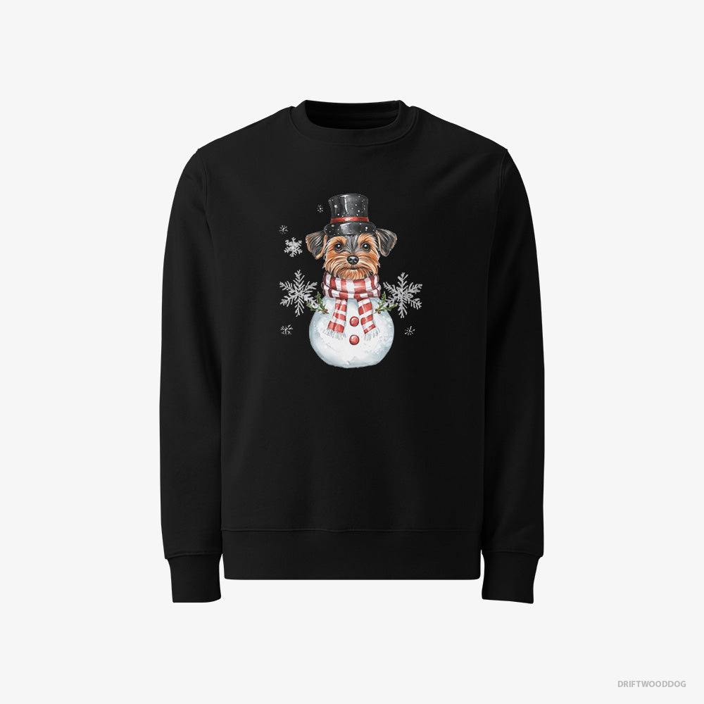 Yorkshire Terrier Sweatshirt – Men Black Sweatshirt Classic – in a Snowman Costume (on White Background)