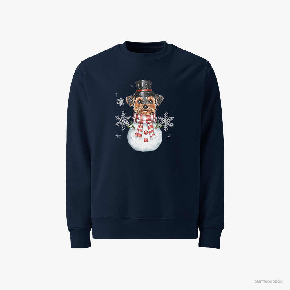 Yorkshire Terrier Sweatshirt – Men Navy Sweatshirt Classic – in a Snowman Costume (on White Background)