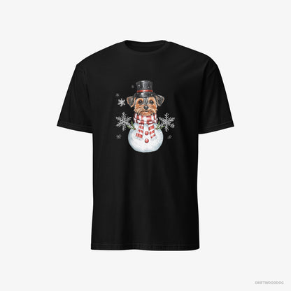 Yorkshire Terrier in a Snowman Costume Black T-Shirt