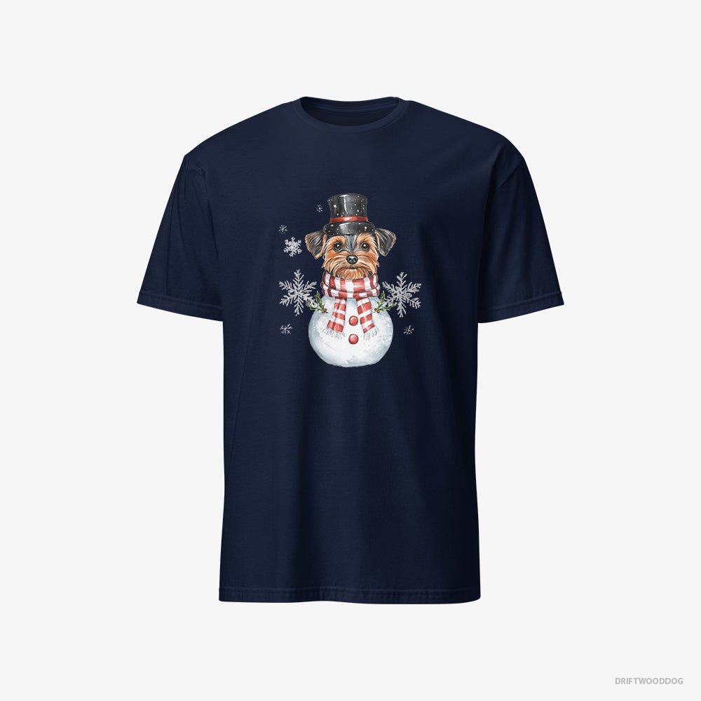 Yorkshire Terrier T-Shirt – Men Navy T-Shirt Classic – in a Snowman Costume (on White Background)